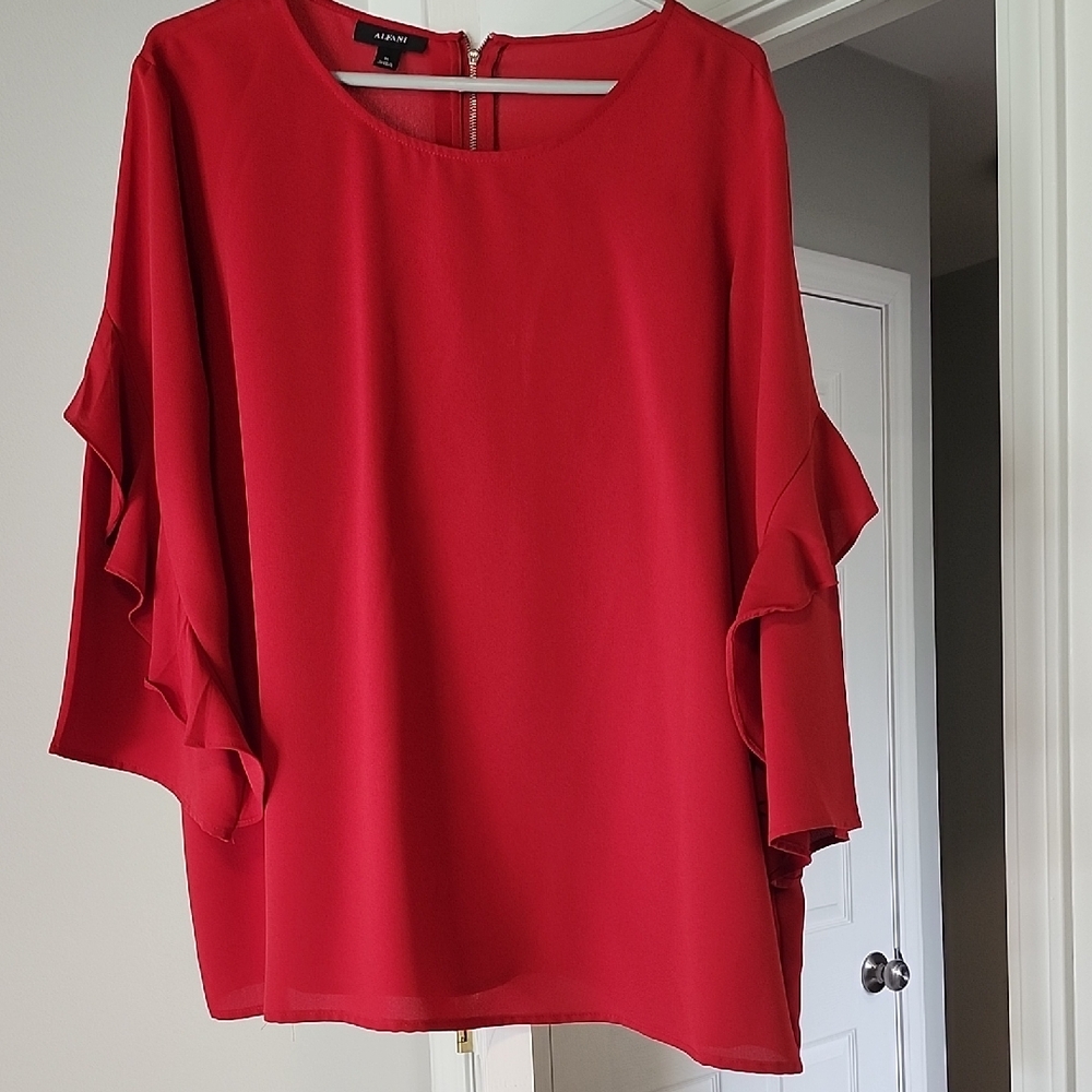 Alfani Red Ruffled 3/4 Sleeve Blouse
